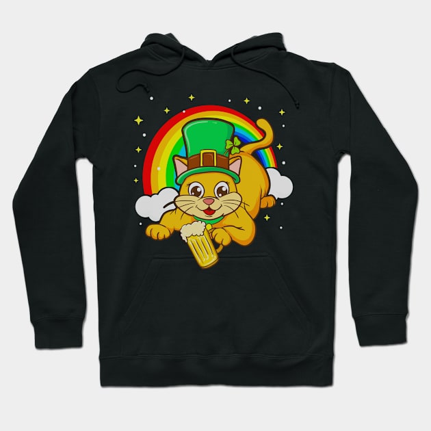 St Patricks Day Irish Leprechaun Cat Beer Funny Humor Hoodie by E